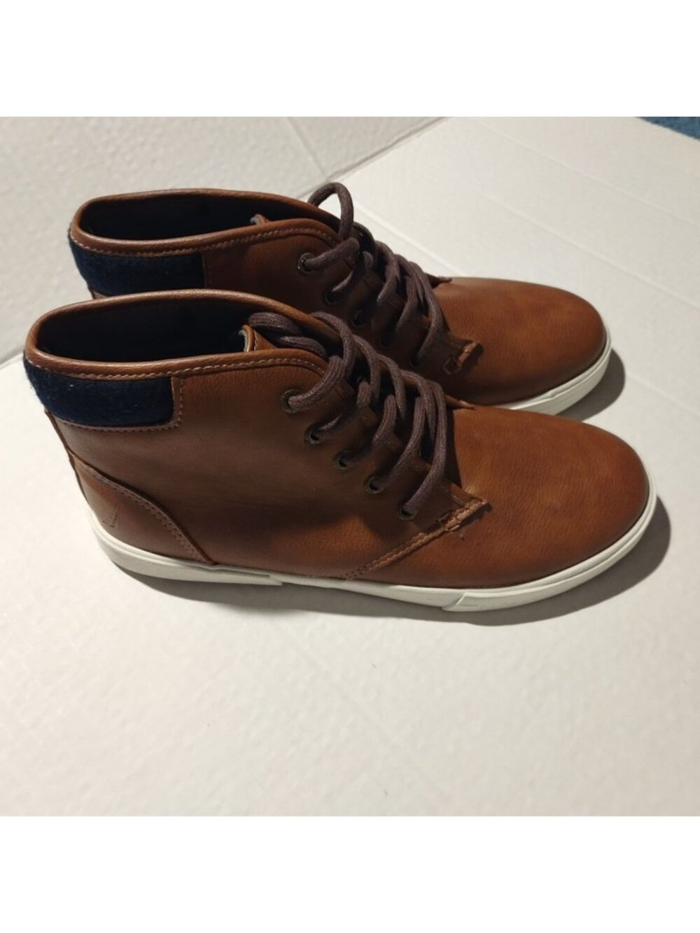 Nautica Mens Brown Faux Leather High-Top Sneakers Size 10 Casual Lace-Up Shoes